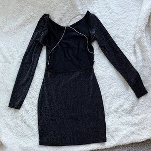 Black Sparkle Long-Sleeve Bodycon Dress by